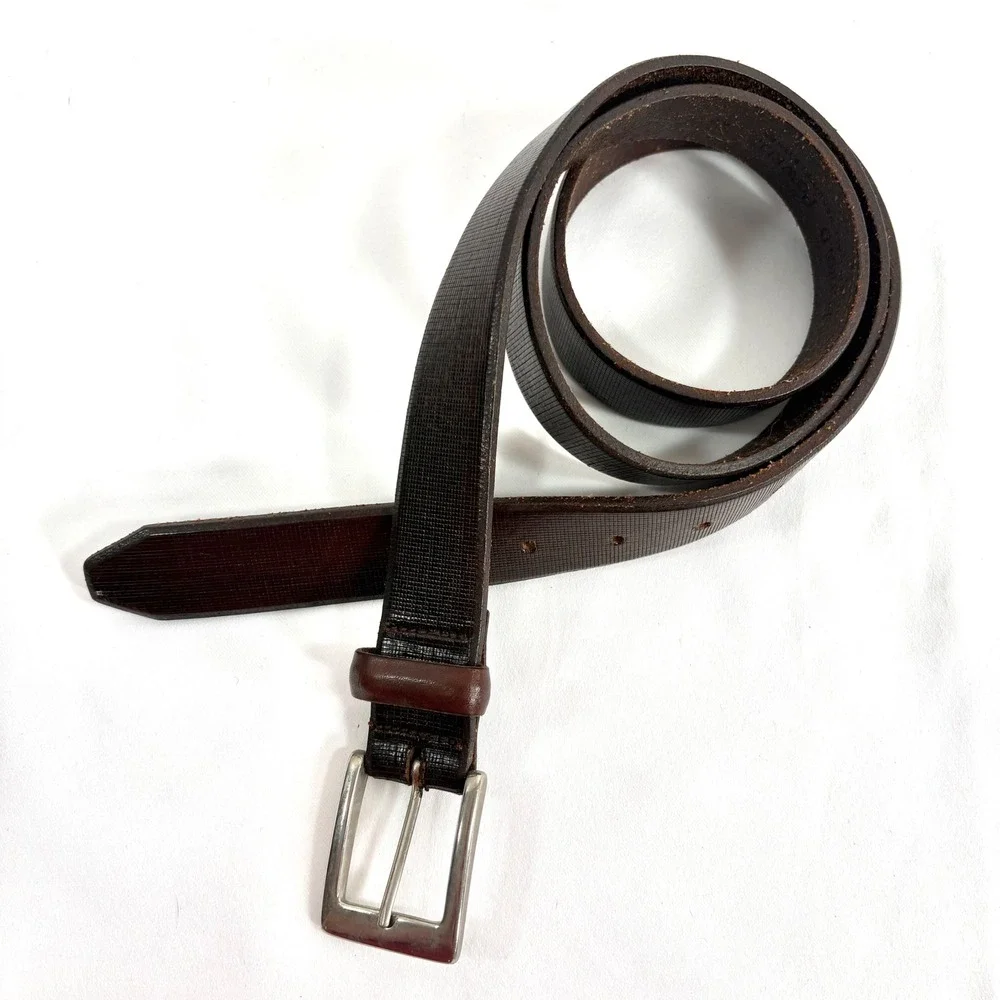 Harold Powell Belt Dark Brown Textured Genuine Leather Made in Italy Size 42